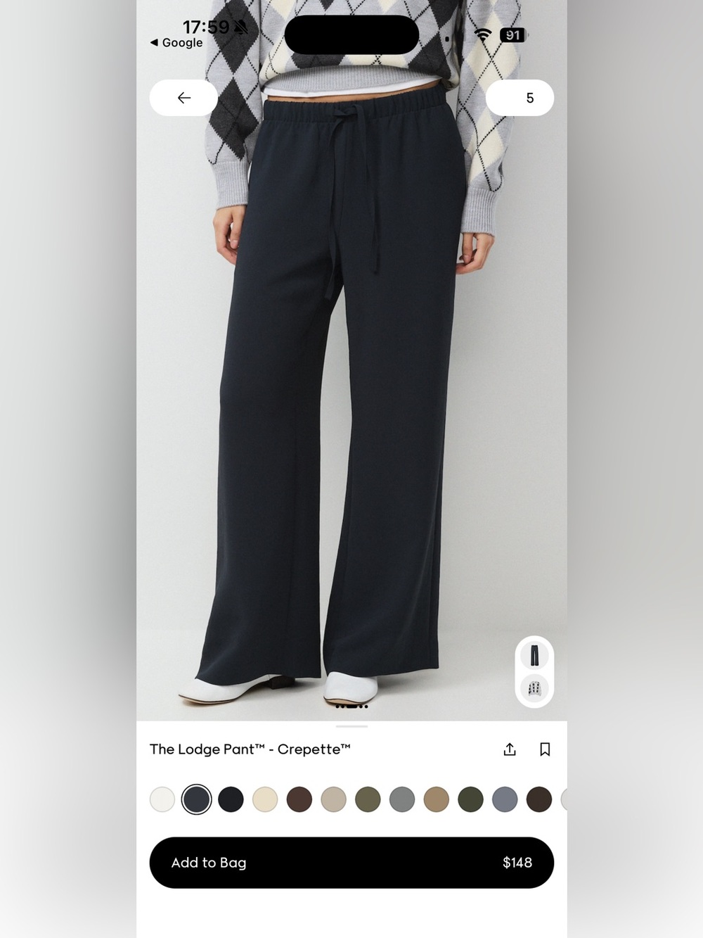 Aritzia The Lodge Pant - Navy Wide-Leg Pull-On